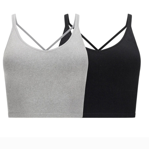 Lemon Set Of 2 Ribbed Yoga Bras Women's Size Small Grey Black Seamless NWOT - Picture 1 of 12